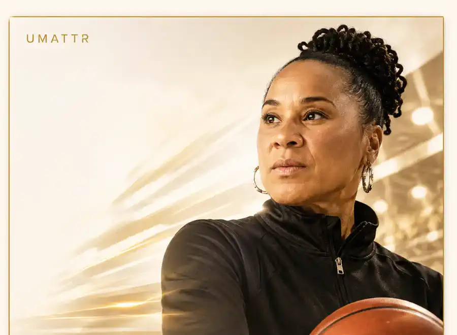 Dawn Staley UMATTR gold athlete spotlight artwork.