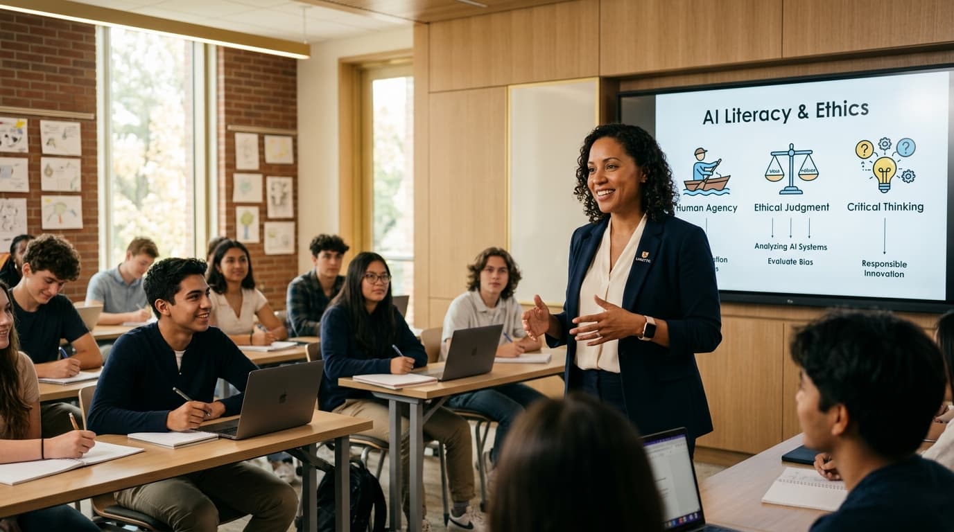 UMATTR educator leading a high school classroom session on AI Literacy and Ethics