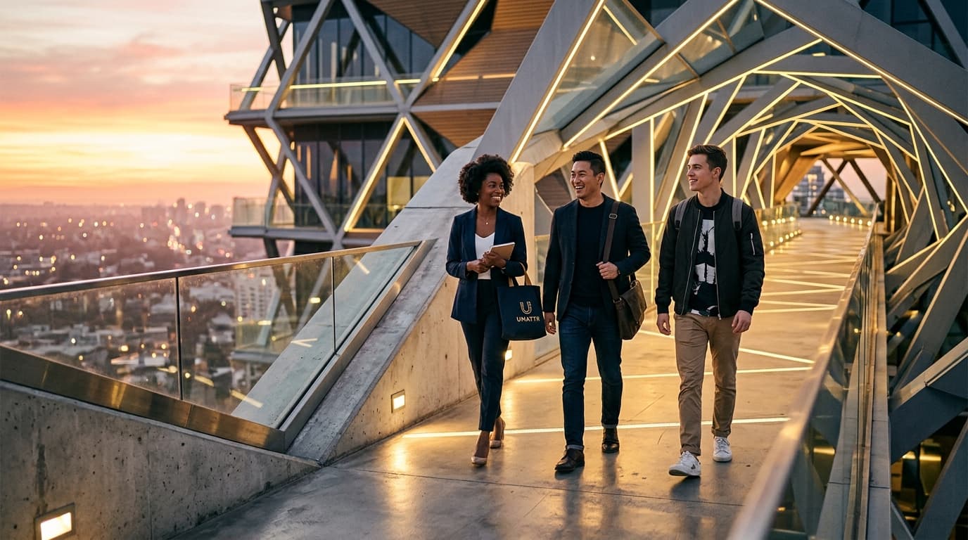 UMATTR team members walking along a visionary elevated path towards the future of human-first AI