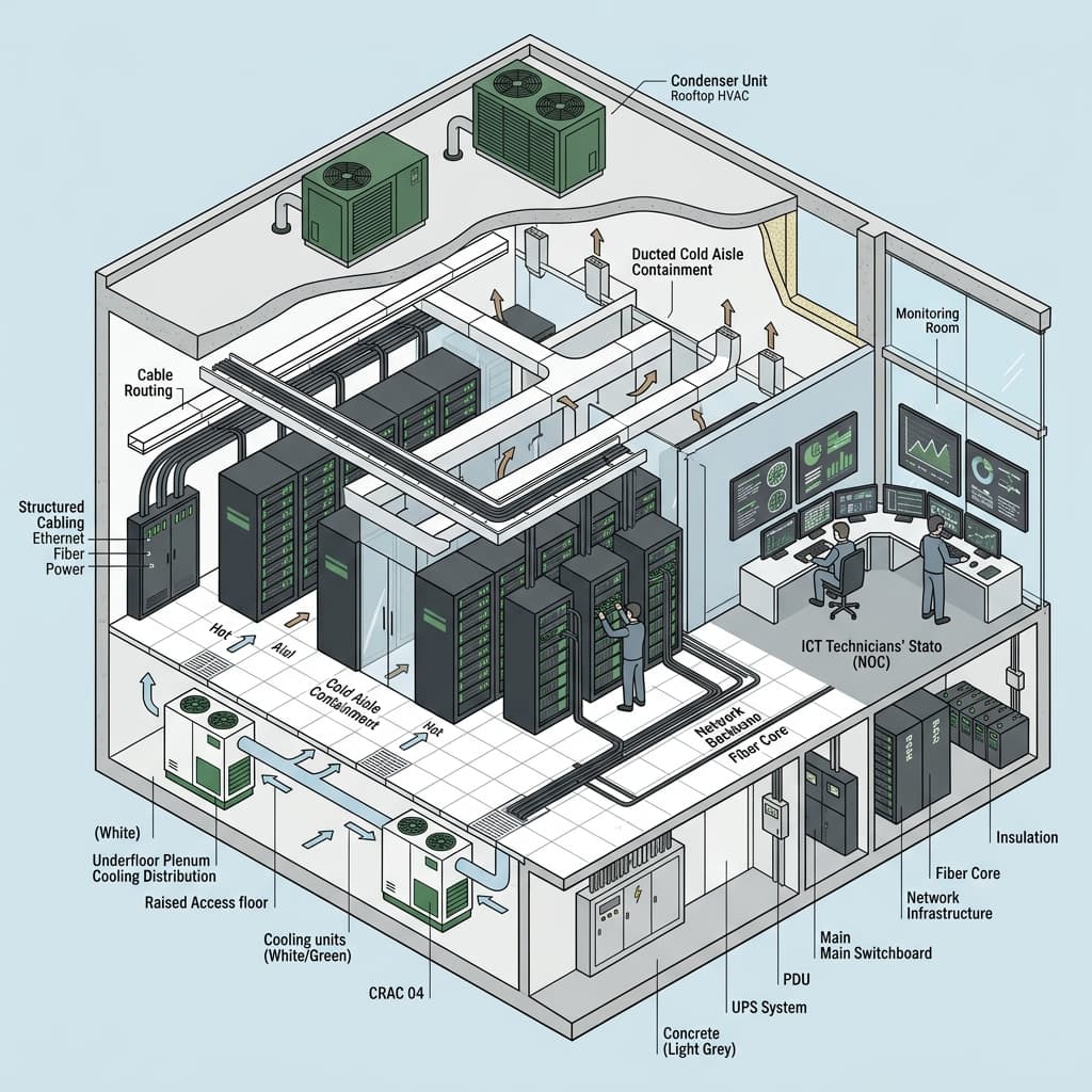 Architectural system diagram of a modern data-centre