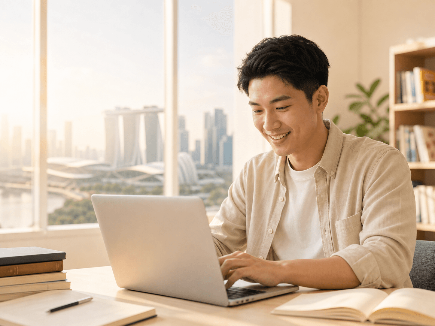 Learner exploring AI skills in a Singapore workspace