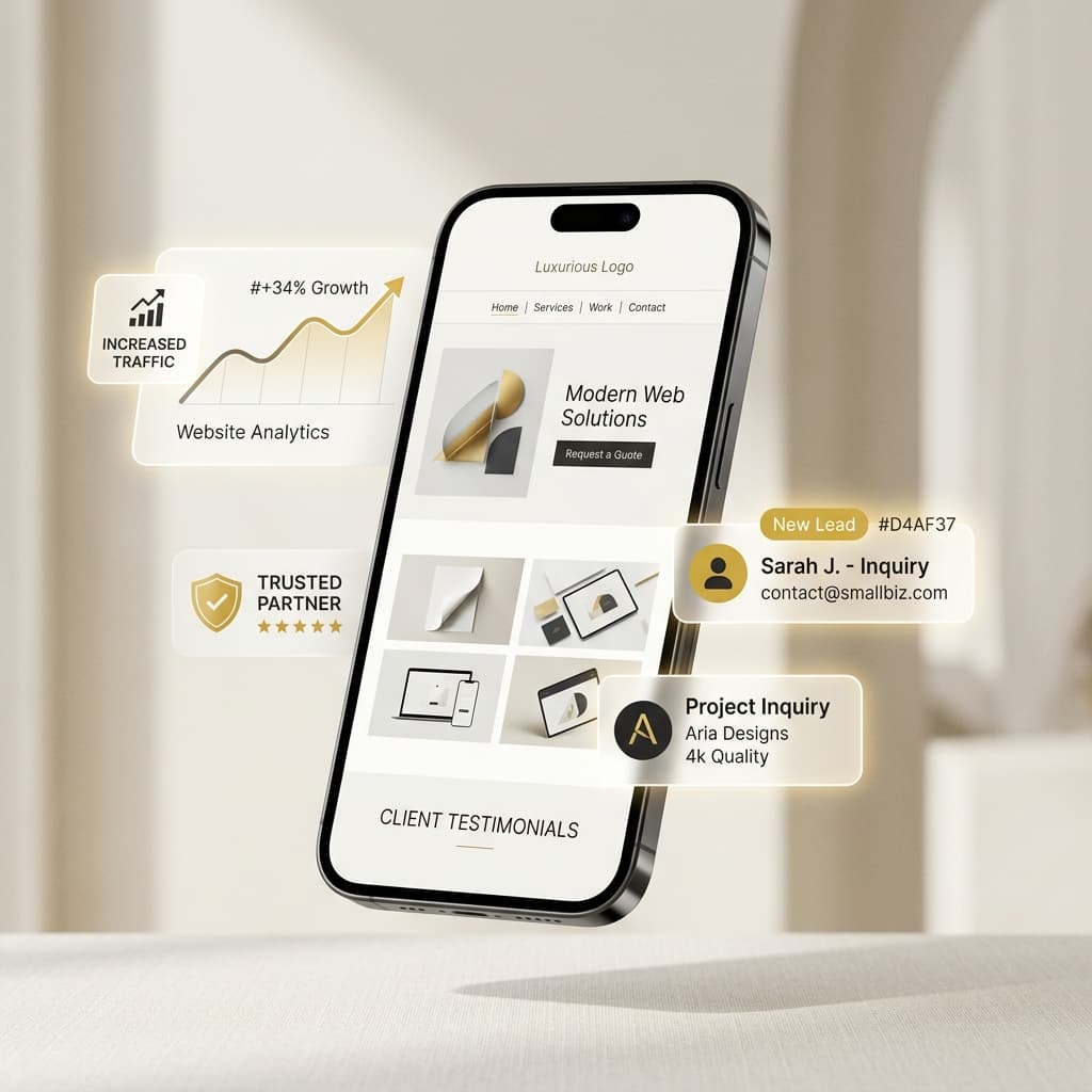 A sleek smartphone displaying a high-converting small business website