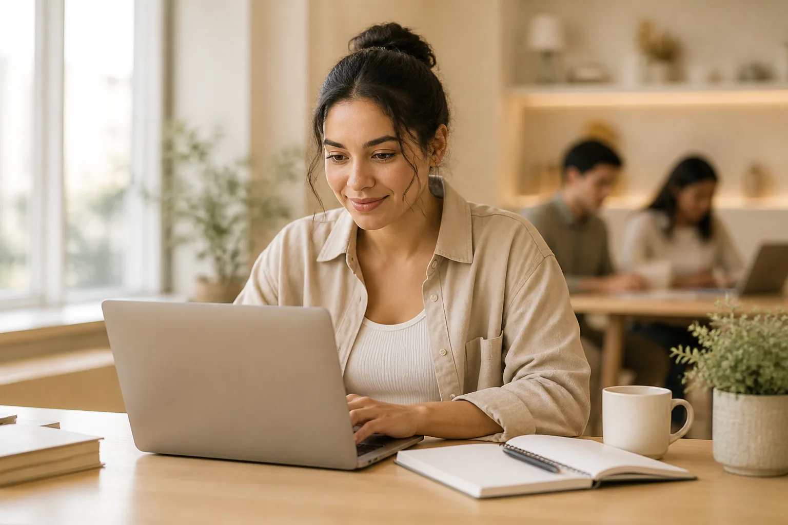 A beginner learner building practical AI literacy in a calm modern learning environment